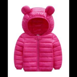 Baby / Toddler Stylish 3D Ear Print Solid Hooded Down Coat-Hot Pink